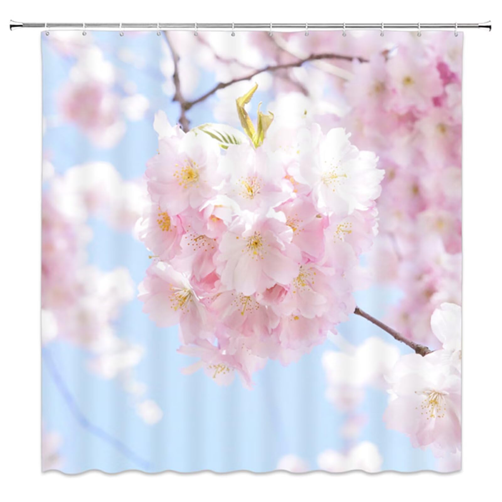 cerisier Rideau Douche W180cm x L240cm Rideaux de Douche Anti Moisissure Tissu Imperméable avec Crochets, Rideaux Lourd Polyester Lavable, 3D Shower Curtain Hôtel Baignoire Salle de Bains Decor M-327