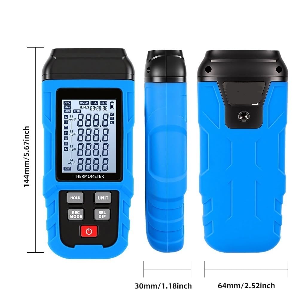 Medidor de temperatura de termopar de 4 canales, registrador de datos digital de alta precisión, comunicación USB for HVAC y uso industrial(A)