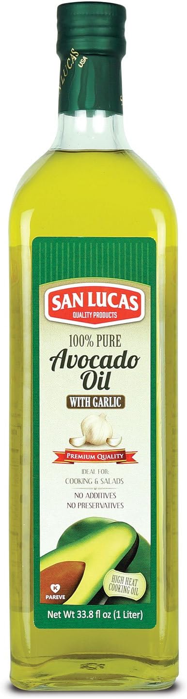 San Lucas 100% Pure Avocado Oil with Garlic Kosher 1 Liter (33.8 Fl Oz)