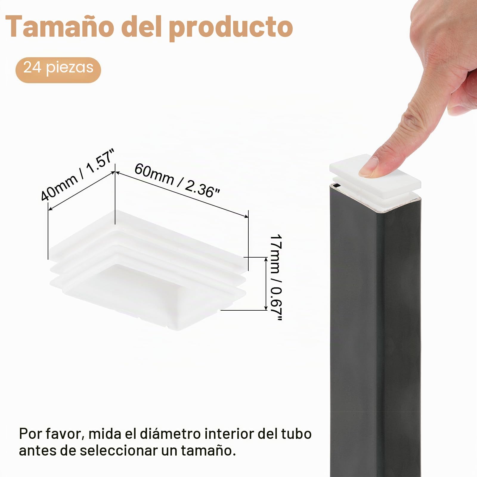 PATIKIL Tapones para Tubo Rectangular, 24 Pcs 60x40mm Tapones Laminares de Plástico Rectangular, para Patas de Silla, Mesas, Tubos de Metal, Tapones de Herrajes, Blanco