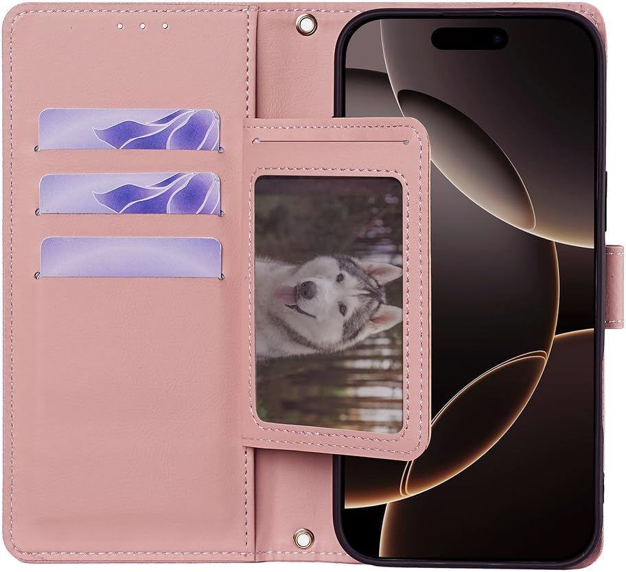 Wallet Case for iPhone 17 Pro Max/17 Pro/Air/17, Long Shoulder Chain Leather All-Inclusive Protection Cover Flip Folio Stand Function Protection Phone Case(Grey,17)