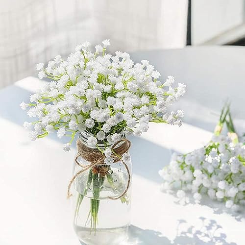 Miniatura 3 de Veryhome 6 ramos florales artificiales de gypsophila blanca con tallo largo, arreglo floral de gypsophila para decoración del hogar y boda (jarrón