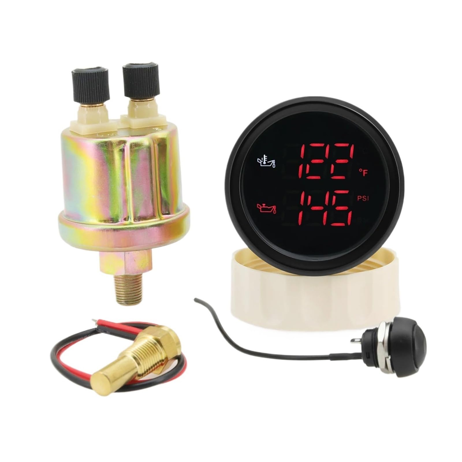 Cyfrowy 2 w 1 podwójny 52mm 0-10BAR miernik ciśnienia oleju + 50-150 ℃ wskaźnik temperatury oleju z czujnikiem dla Auto Car Boat 12V 24V Wielokolorowy wyświetlacz(Black silver)