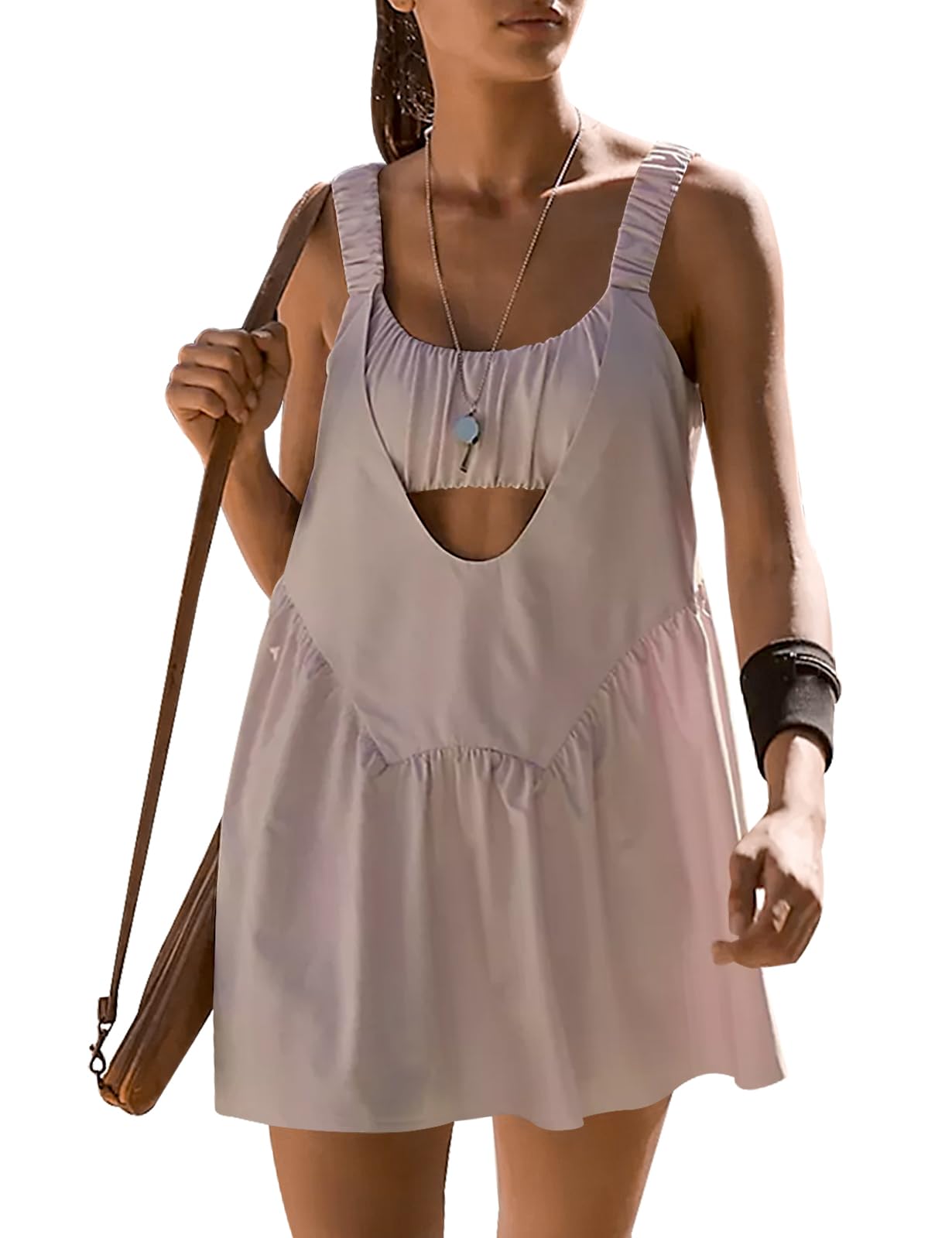 UgerlovWomen's Tennis Dress Casual Summer Dresses with Built in Bra and Shorts Athletic Dress Workout Outfits, Pink M