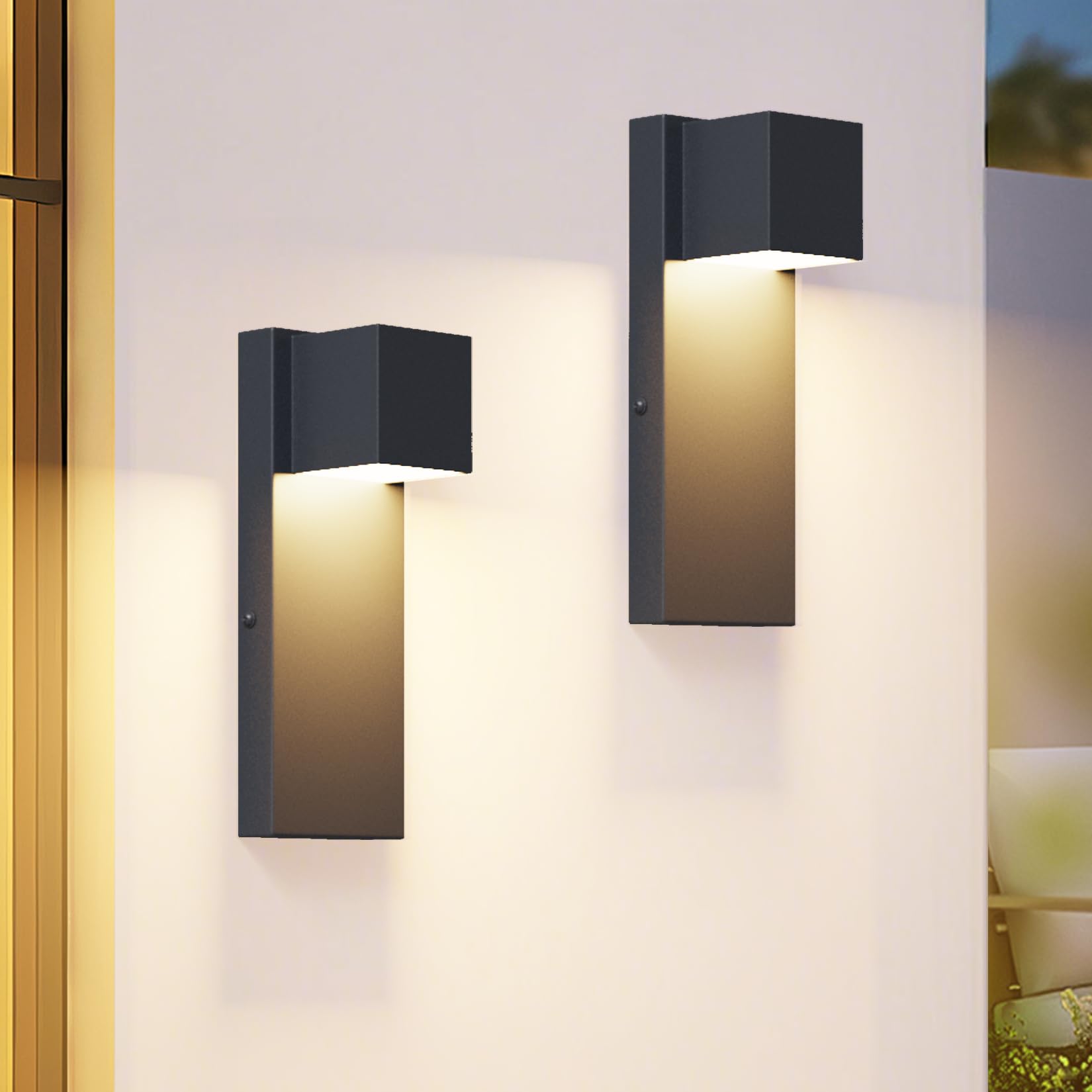 Kinkiet zewnętrzny LED K-Bright 16 W, 2 sztuki, lampa zewnętrzna, ciepła biel 3000 K, wodoodporność IP65 | Żelazna lampa ścienna do wewnątrz i na zewnątrz, na balkon, do ogrodu