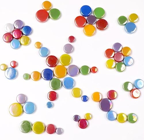 Miniatura 8 de Azulejos de mosaico de vidrio iridiscente redondos al azar de 1.1 libras, haciendo piezas creativas de mosaico de vidrio iridiscente para