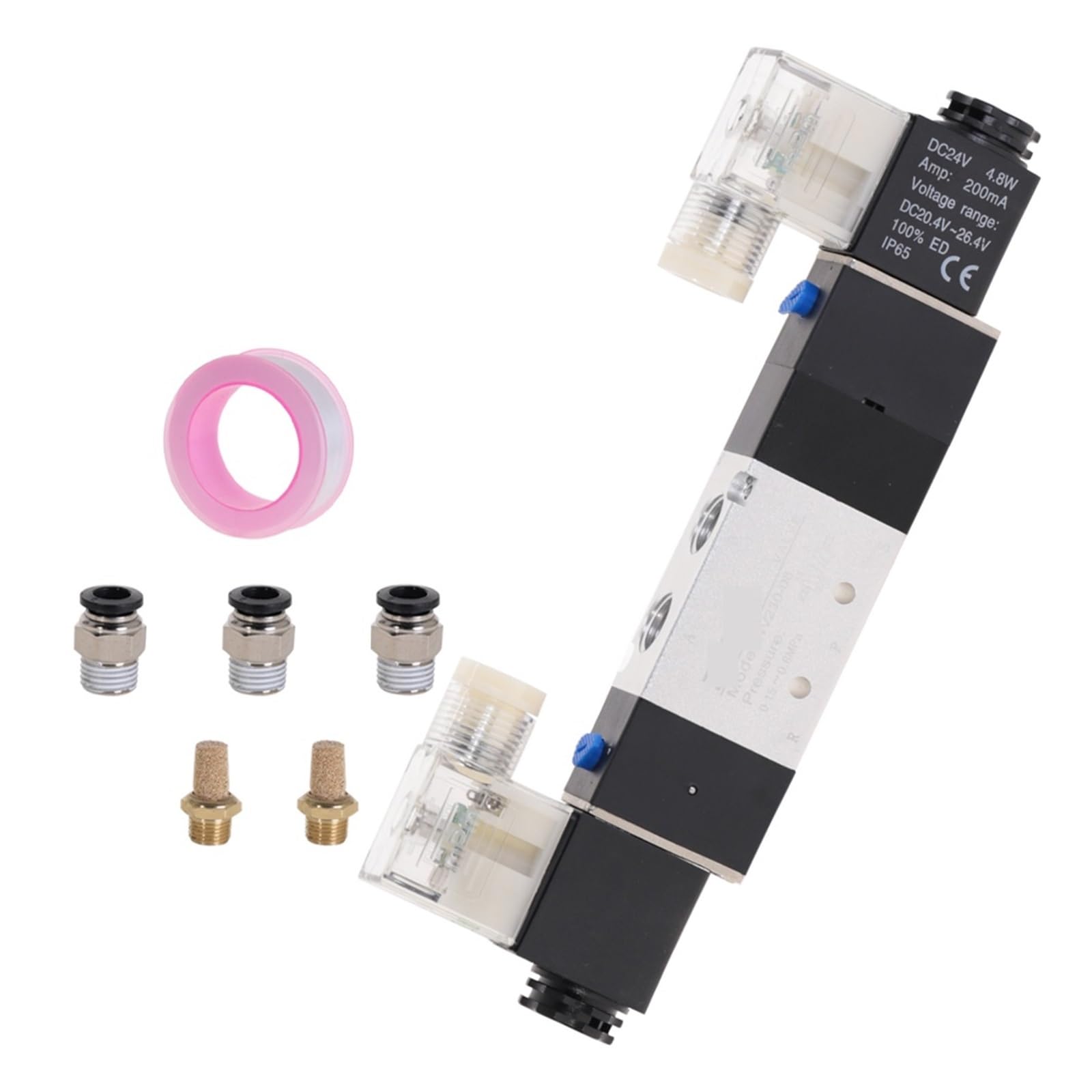 4V230-08C 5-drożny, 3-pozycyjny zawór elektromagnetyczny pneumatyczny 1/4" Lucky(4V230-08C w PC10,DC 24V)