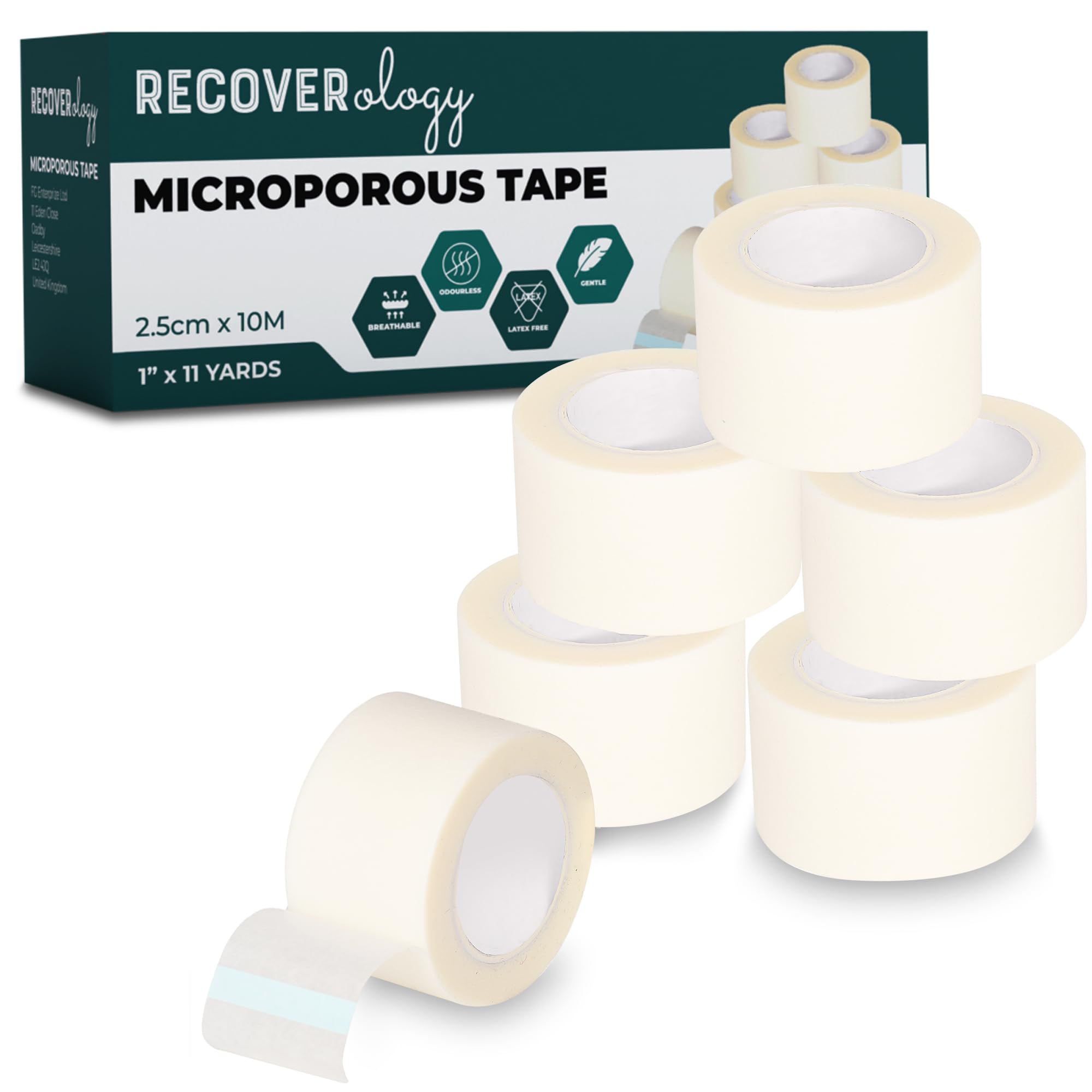 Microporous Surgical Tape 2.5cm x 10m - 6 Rolls Micropore Surgical Tape - Medical Tape for Skin, Dressings and Face - First Aid Tape Suitable for Sensitive Skin (2.5cm 6 Rolls)