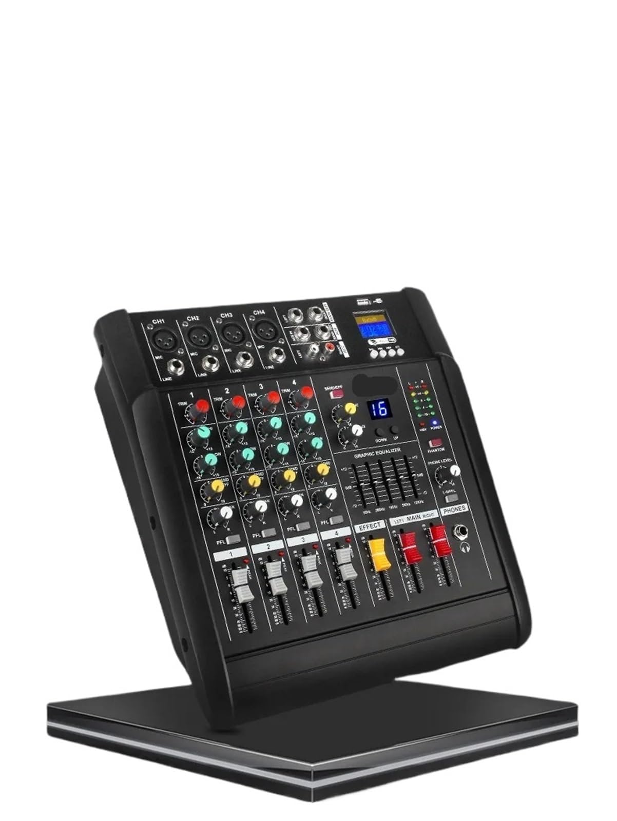 Controlador de DJ, Mezclador amplificador de potencia de 4 vías, 500 W, mezclador de DJ, equipo de escenario, mezclador de computadora, teléfono móvil, grabación en por Bluetooth