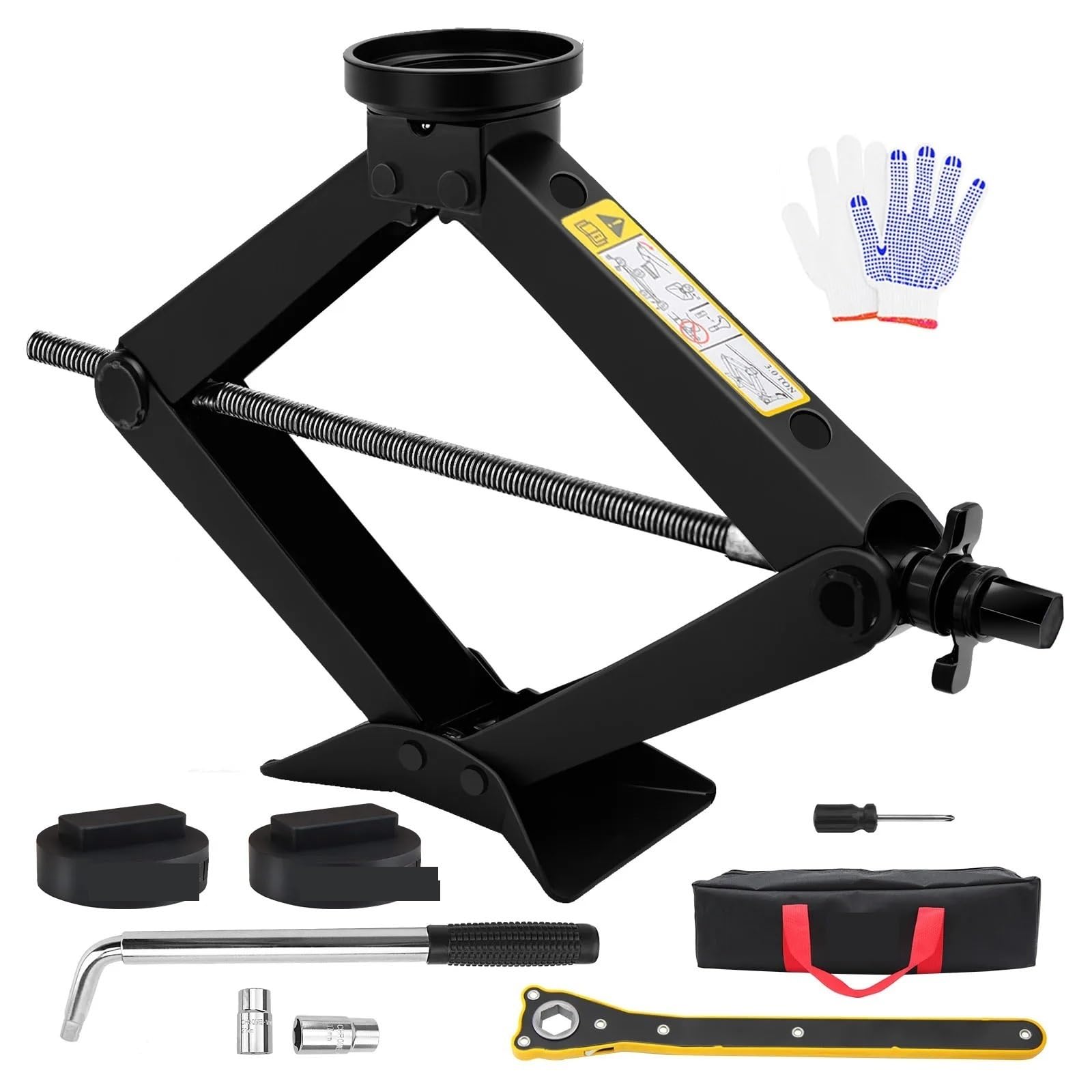 Hydraulic Jack, 3-Ton Scissor Jack Repair Kit with Rubber Jack Pad Car Spare Tire Changing Tools Kit with L-wrenche