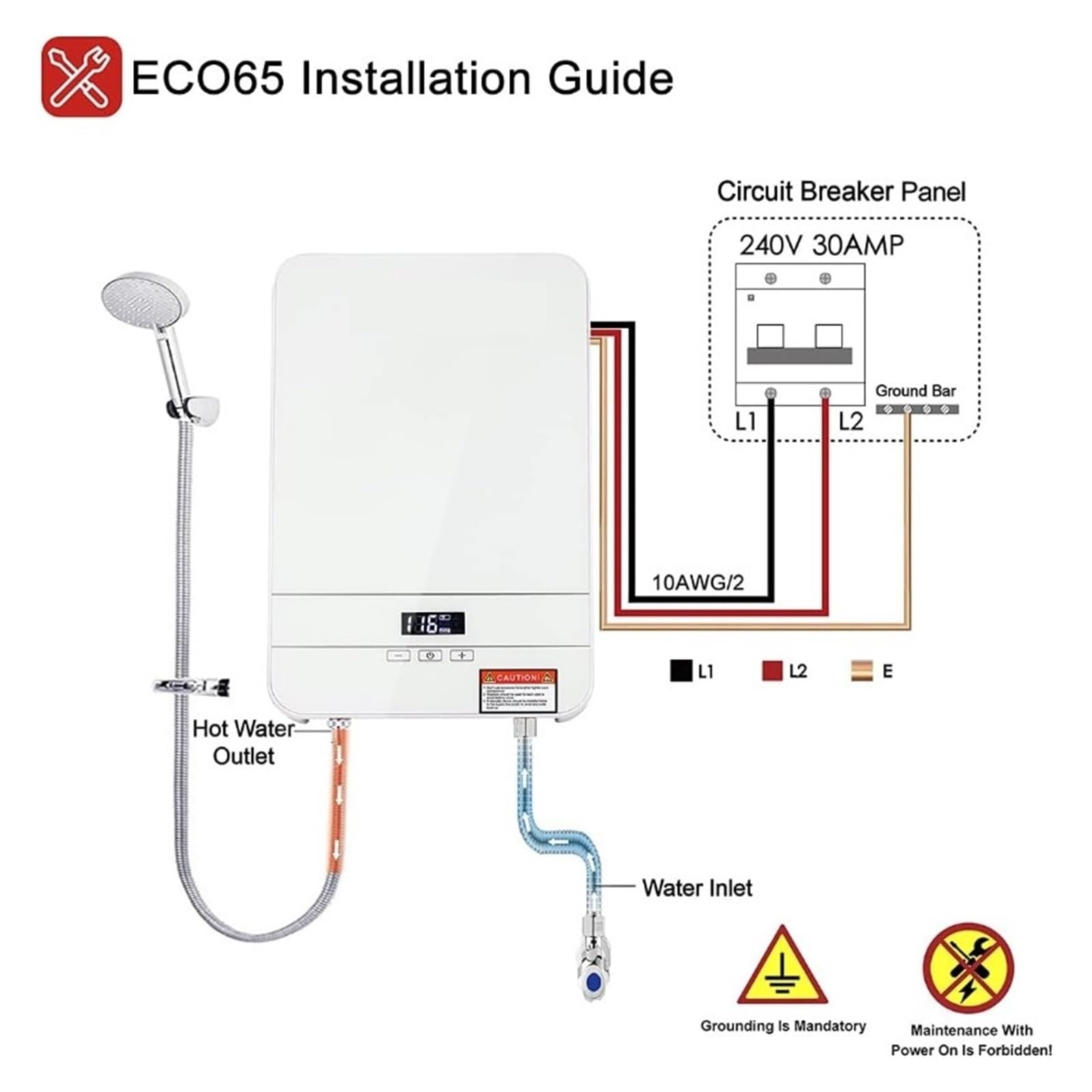 Calentador De Agua Eléctrico Sin Tanque, A Pedido Instantáneo Inteligente Auto Compacto y duradero