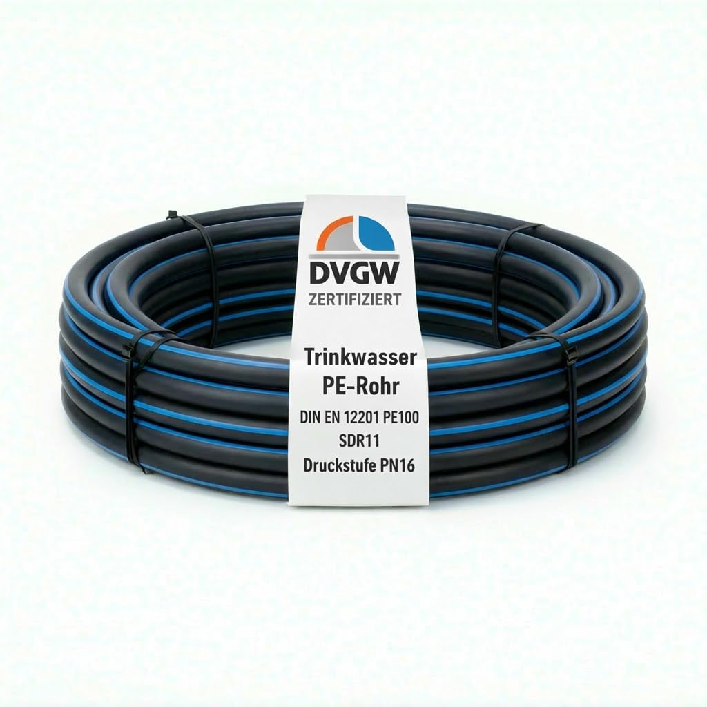 Tuyau PE100 HD 25 x 2,3 mm HDPE PN16 Conduite d'eau potable DVGW 100 m