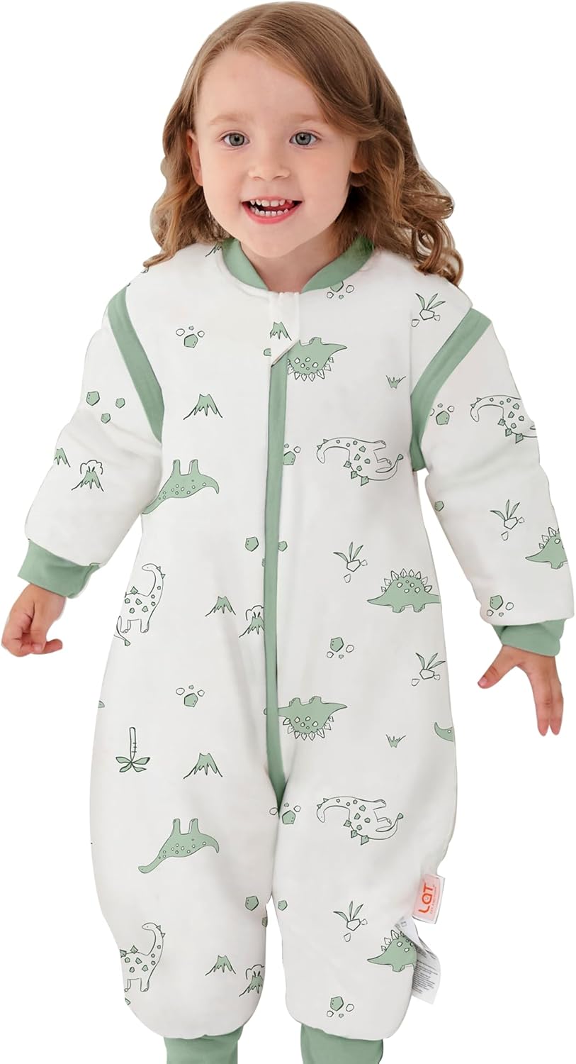 LAT Saco de Dormir para Bebé con Pies Mangas Extraíbles, 2.5 TOG Algodón Saco de Dormir de Invierno para Bebé Pijiama de Verano para Bebé