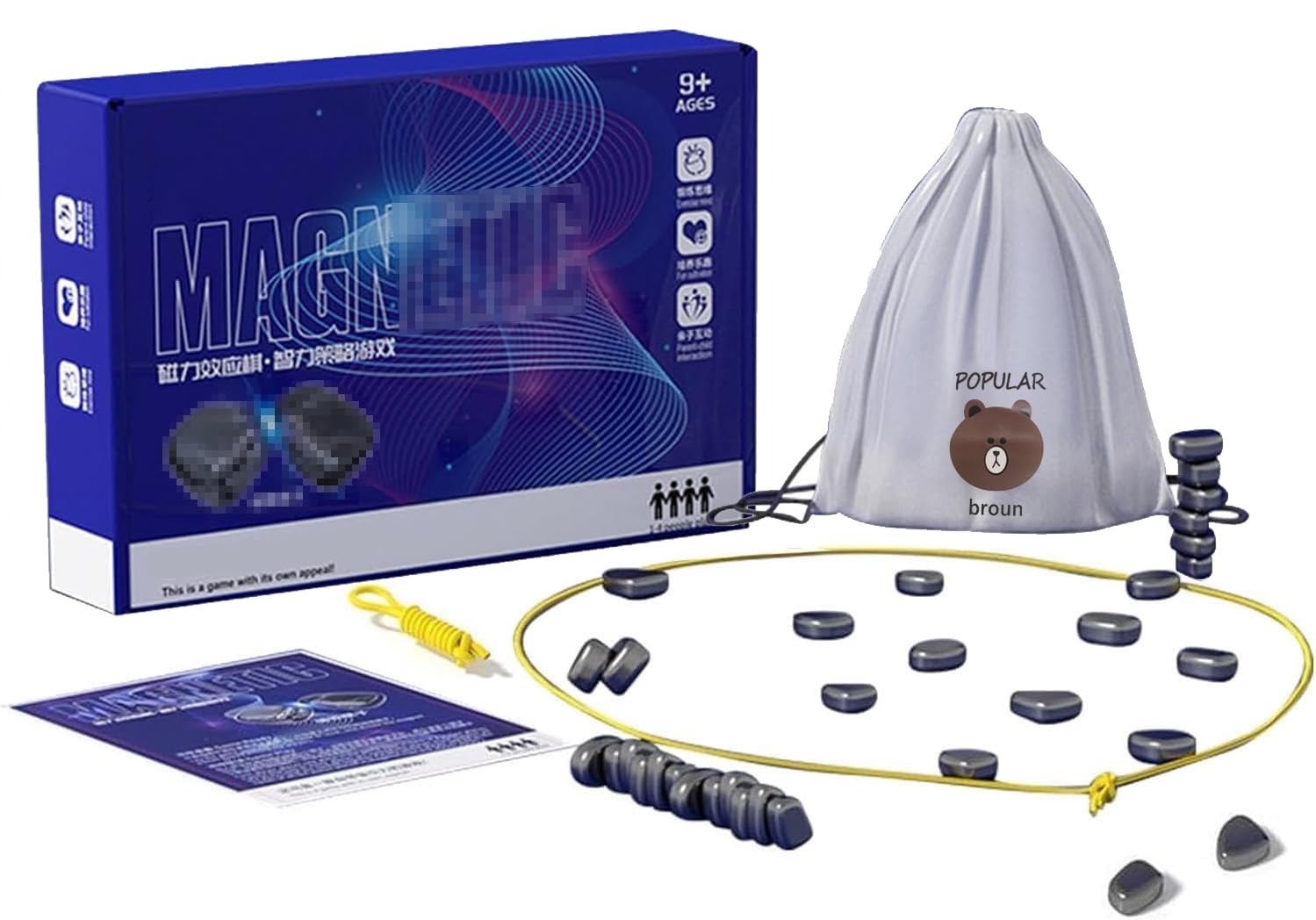 Magnetic Chess Game — Magnetic Chess, Multiplayer Magnet Board Game, Magnetic Chess Game with Stones, Magnetic Stones Game, for Kids & Adults (20 Magnetic-Basic Model)