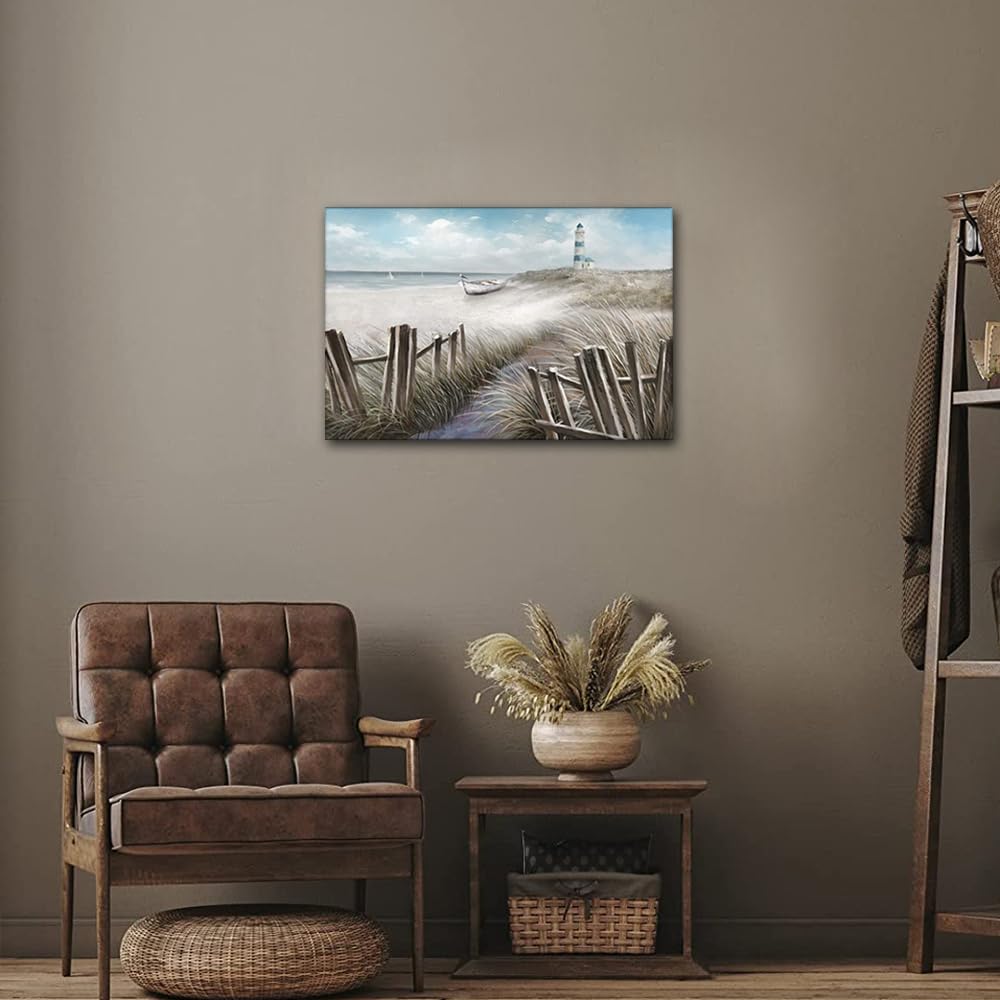 TISHIRON Lighthouse Wall Art Seaside Home Decorations for Living Room Coast Modern Paintings Pictures Canvas Wall Art House Contemporary Home Decor Posters Prints Ready to Hang (18x12in) - Image 3