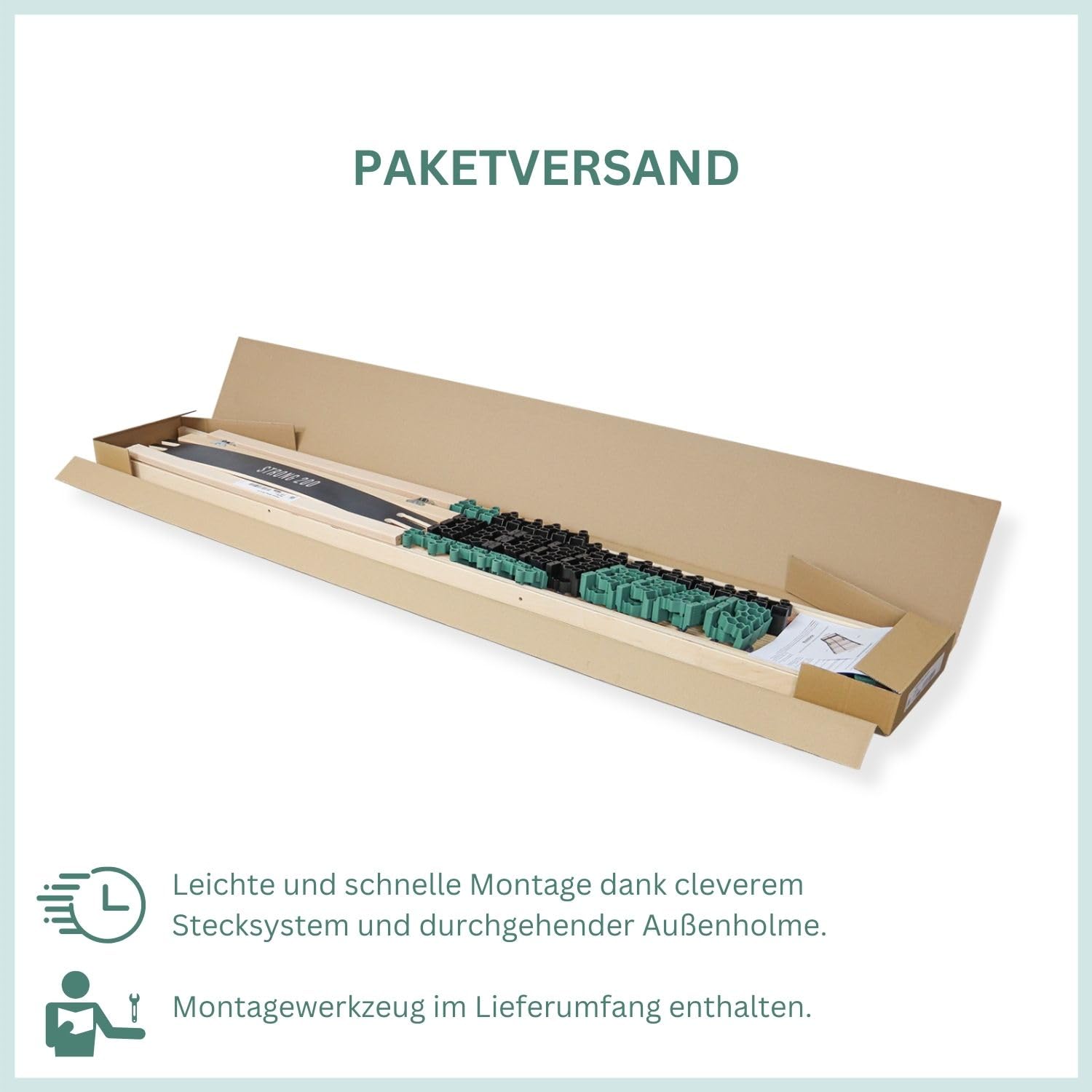 Extra Stabiler Premium Lattenrost 140x200, bis 200Kg belastbar, Kopfteil verstellbar, 42 Latten, 7 Zonen Lattenrost aus Buche und verstärkter Birke, Made in Germany