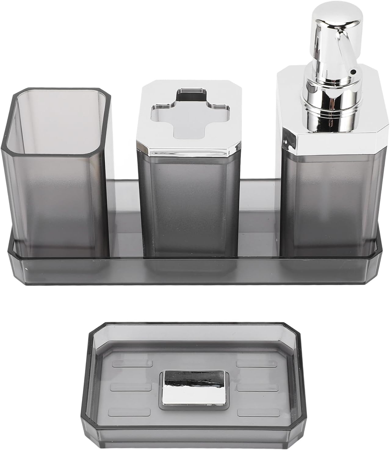 YUYTE 6-Piece Bathroom Accessories Set Bath Accessory Set Bathroom Organizer Set with Glossy Textured Finish Electroplated Plastic for Bathroom Kitchen Hotel (Gray)