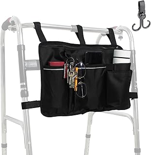 Walker Bag with Water Cup Holder,Walker Basket,Foldable Walker Storage Bag,Side Walker Bag,Walker Side Access Bag Organizer Pouch Tote,Scooters or Rollator Walkers (Large Size)