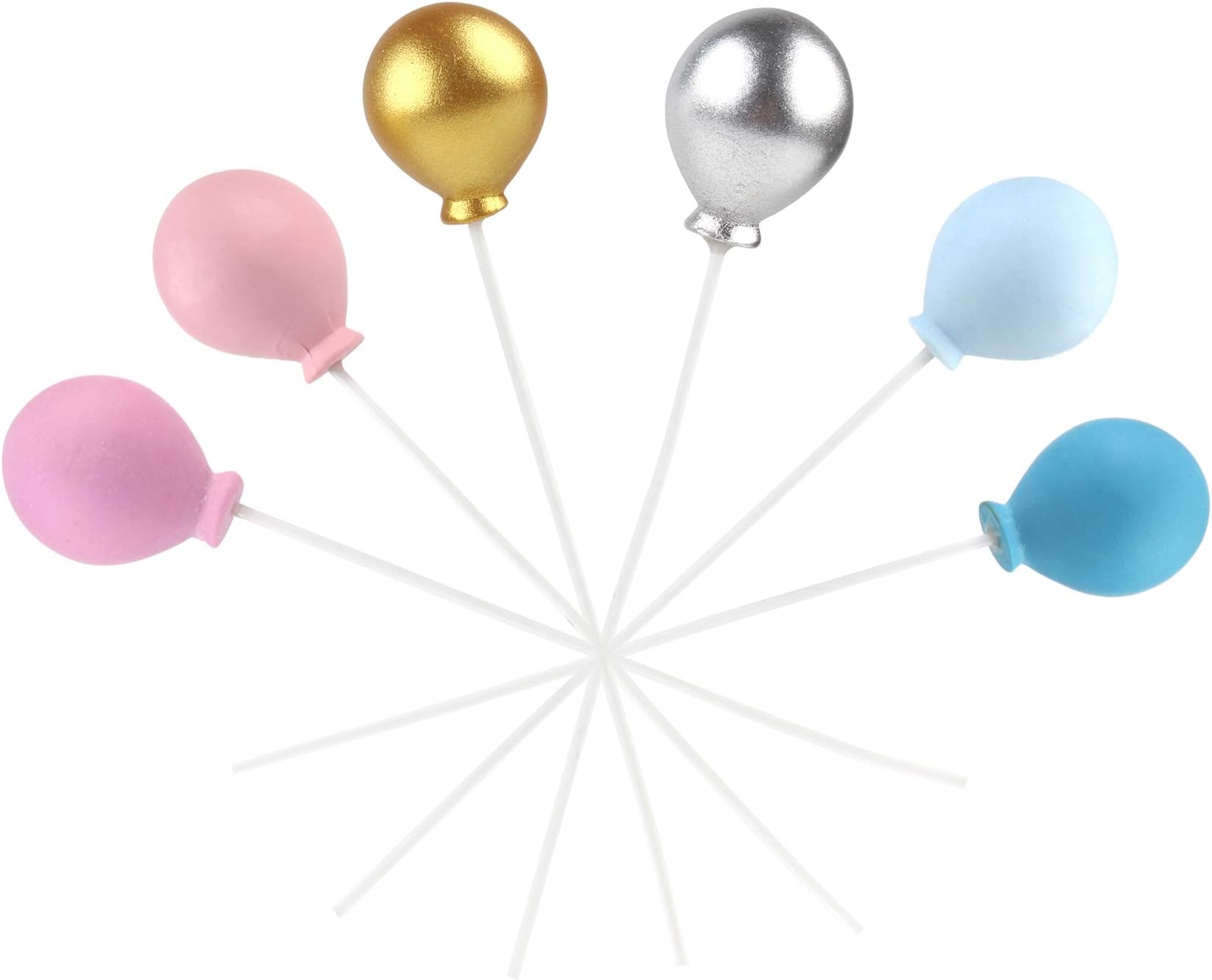Ercadio 12 Pack Balloon Cake Toppers Resin Round Shape 3D Balloons Cupcake Picks Baby Shower Girls Boys Birthday Wedding Party Cake Decoration Supplies Mixed Colors