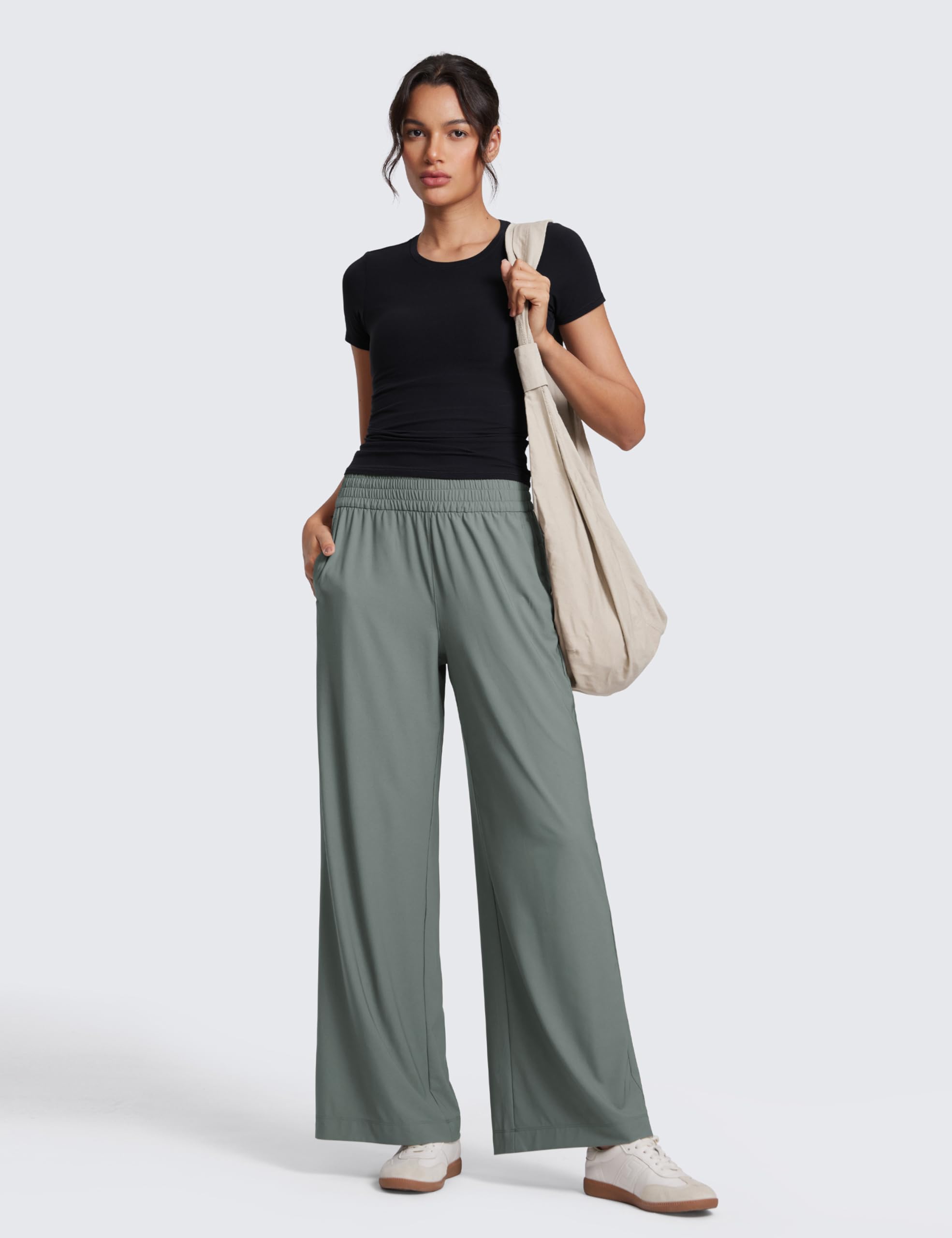 CRZ YOGA Drapey Pantalón Ancho Casual 76cm | Ligero, Viaje, Fluido, Corte Holgado, Bolsillos, para Mujer