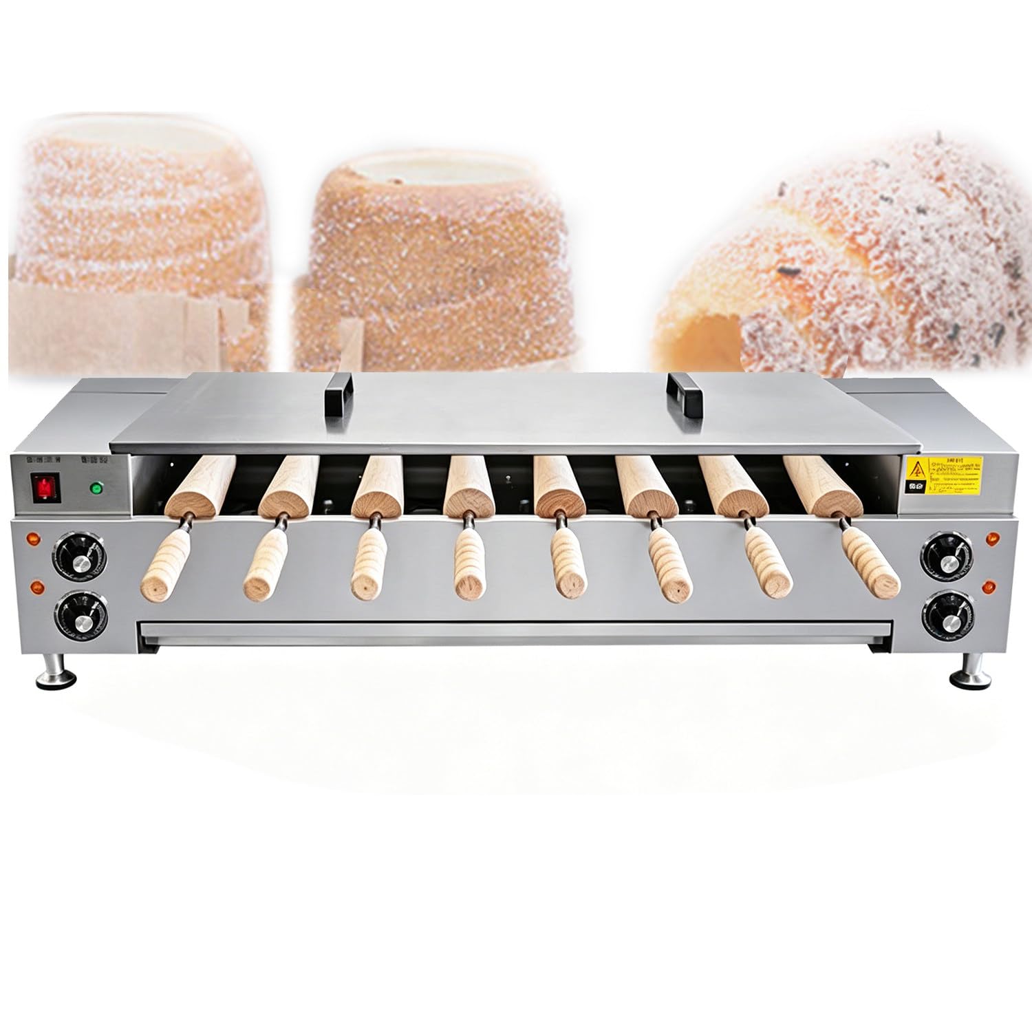 RETRIN Commercial Chimney Cake Oven, Stainless Steel Ice Cream Cone Maker, Knob Control & Non-Stick Rollers, Toast Cone Waffle, for Dessert Shop 8pcs