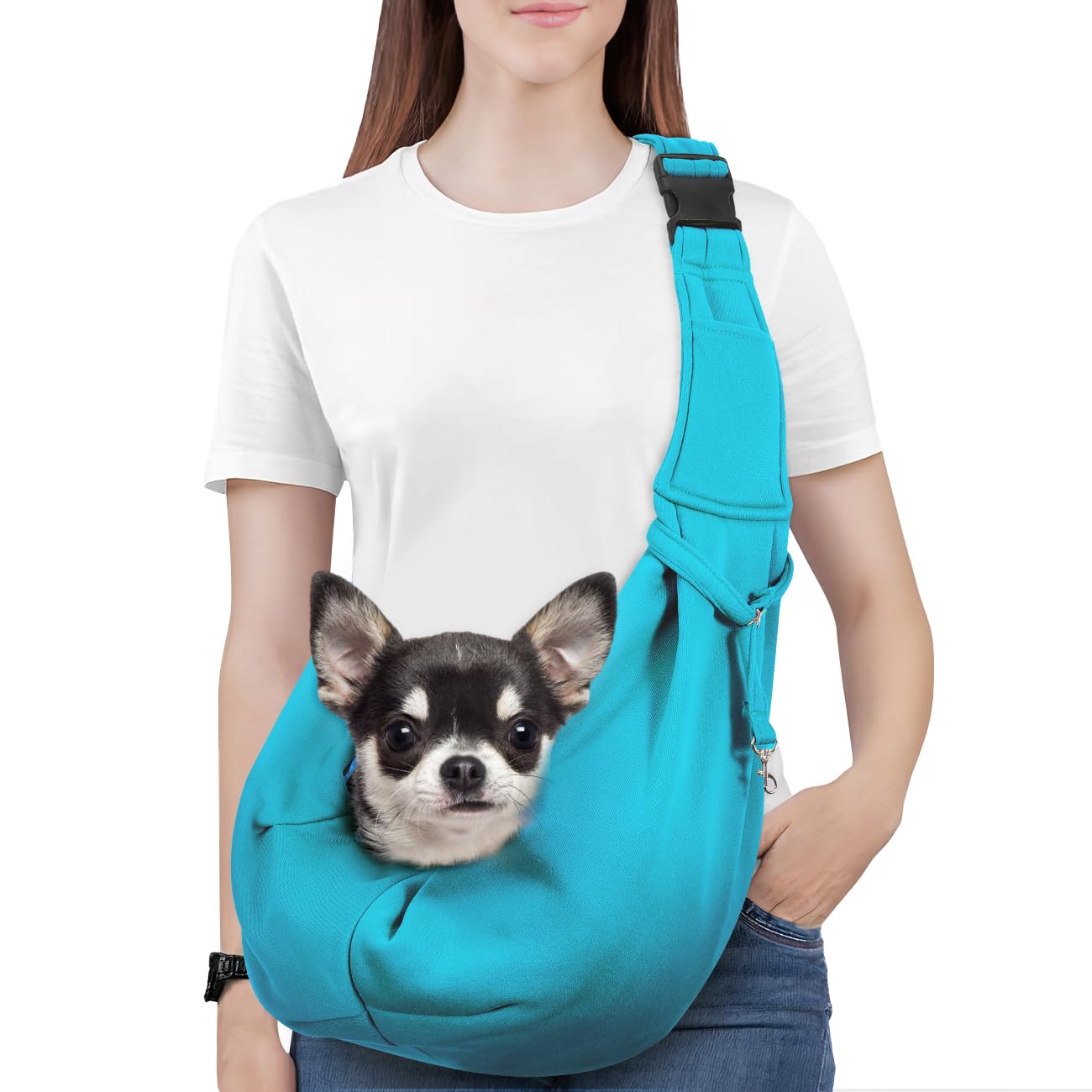 Pawaboo Dog Sling Carrier for Small Dogs Reversible Hand Free Dog Carrier Sling with Adjustable Strap Buckle & Safety Leash
