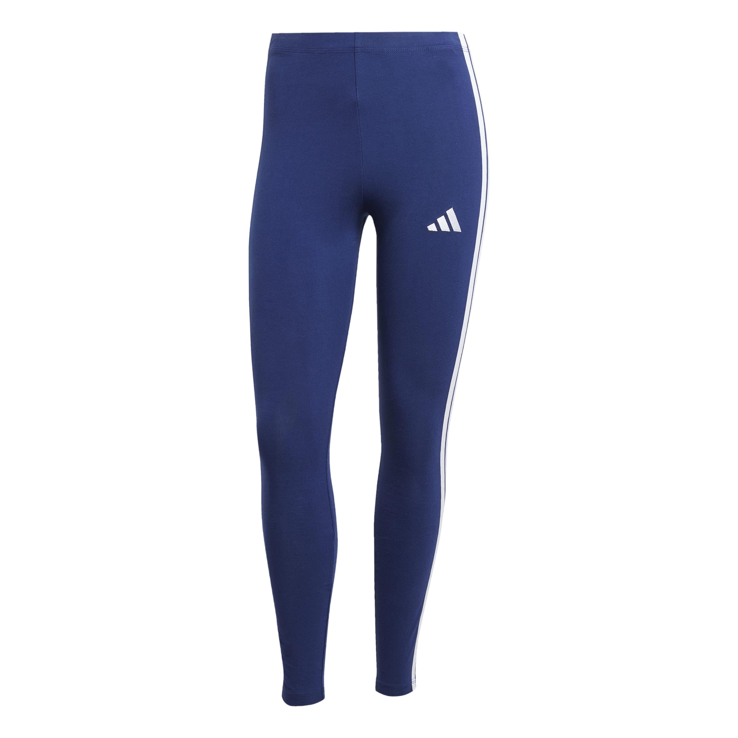 adidas Damen ESSENTIALS 3-​STRIPES COTTON LEGGINGS, Dark Blue/​White, S