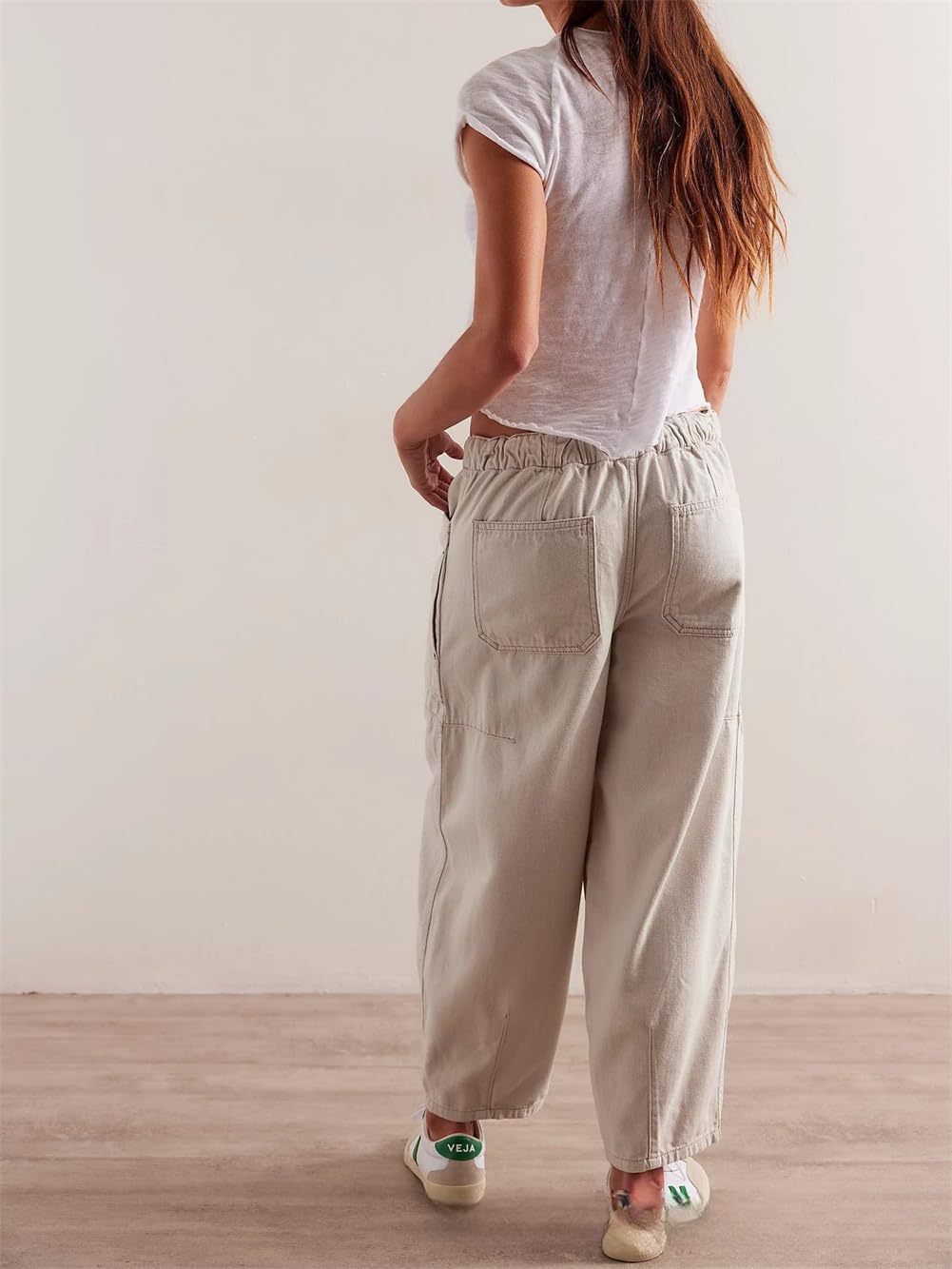 Jeans elasticizzati da donna a vita alta con coulisse e pratiche tasche, bianco, L