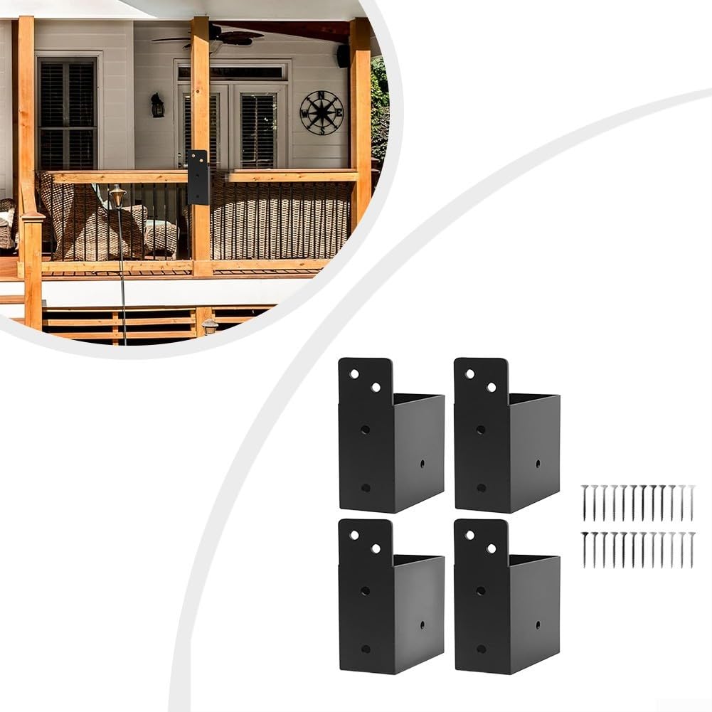 Confezione da 4 staffe per pergola in acciaio al carbonio nero per montaggio su pali in legno 2 x 4 e supporto per ringhiera, kit di connettori resistenti per progetti di costruzione di