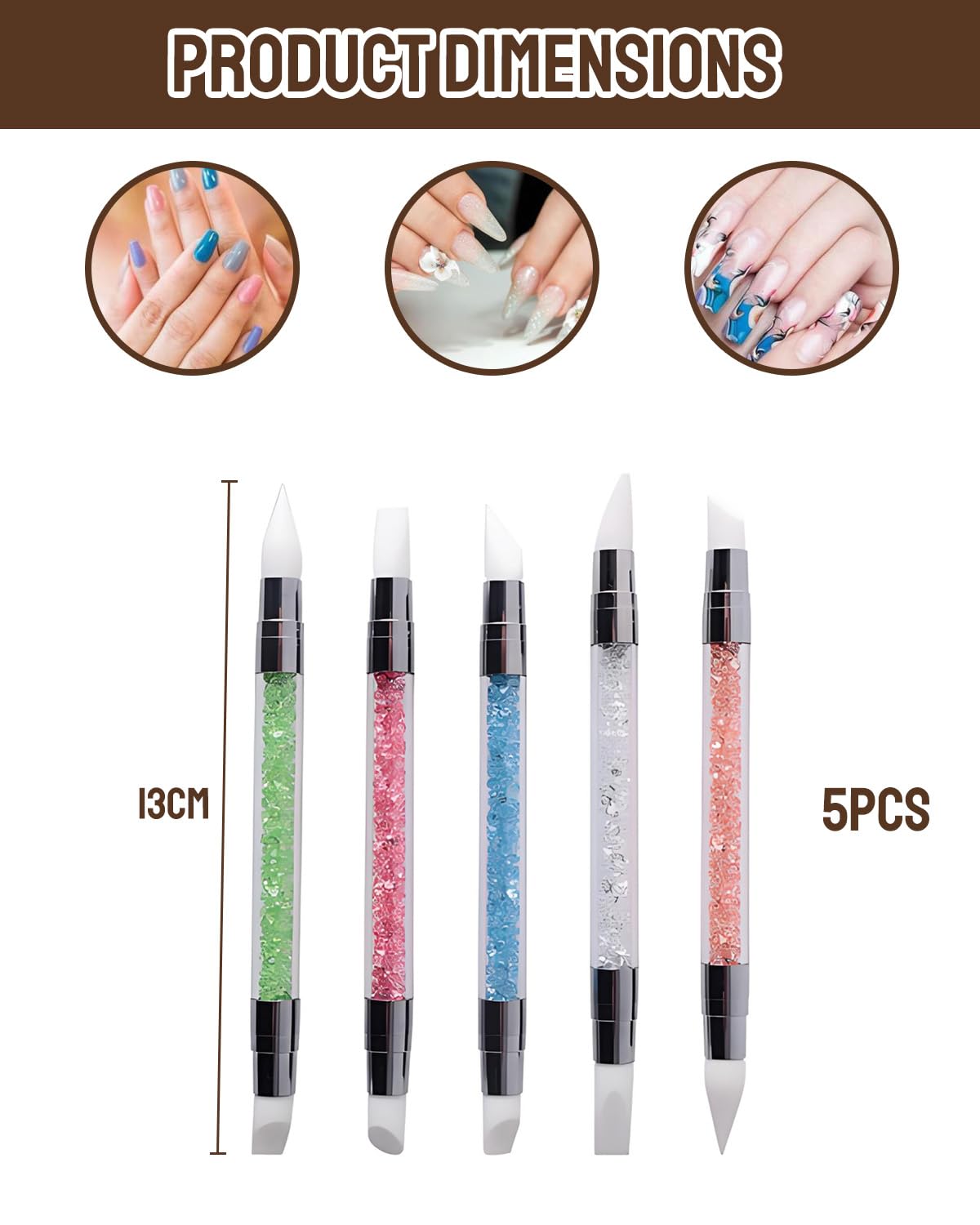 5 Pezzi Pennelli in Silicone per Unghie, Silicone Nail Art Sculpture Pen, Pennelli in Nail Gel Scultura Penna Matita Strumento Per Unghie Art Design Decorazione Kit