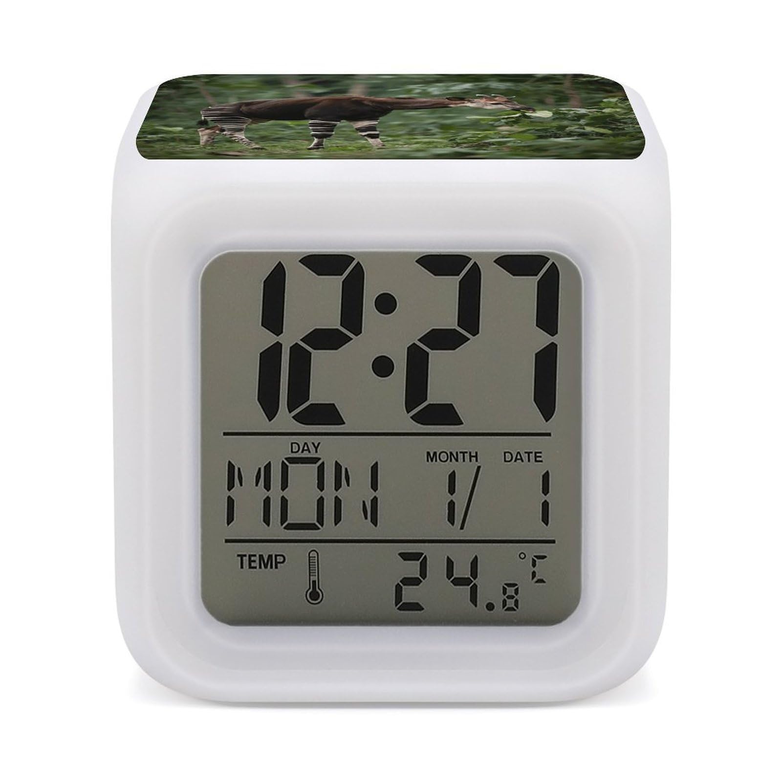 FodPand 7 Color Ambient Night Light Cube Battery Operated Narwhal Digital Clock with Snooze Temperature LED Digital Alarm Clocks Dimmable Wake Up Light Portable Mood Lamp for Bedroom Desk Gift