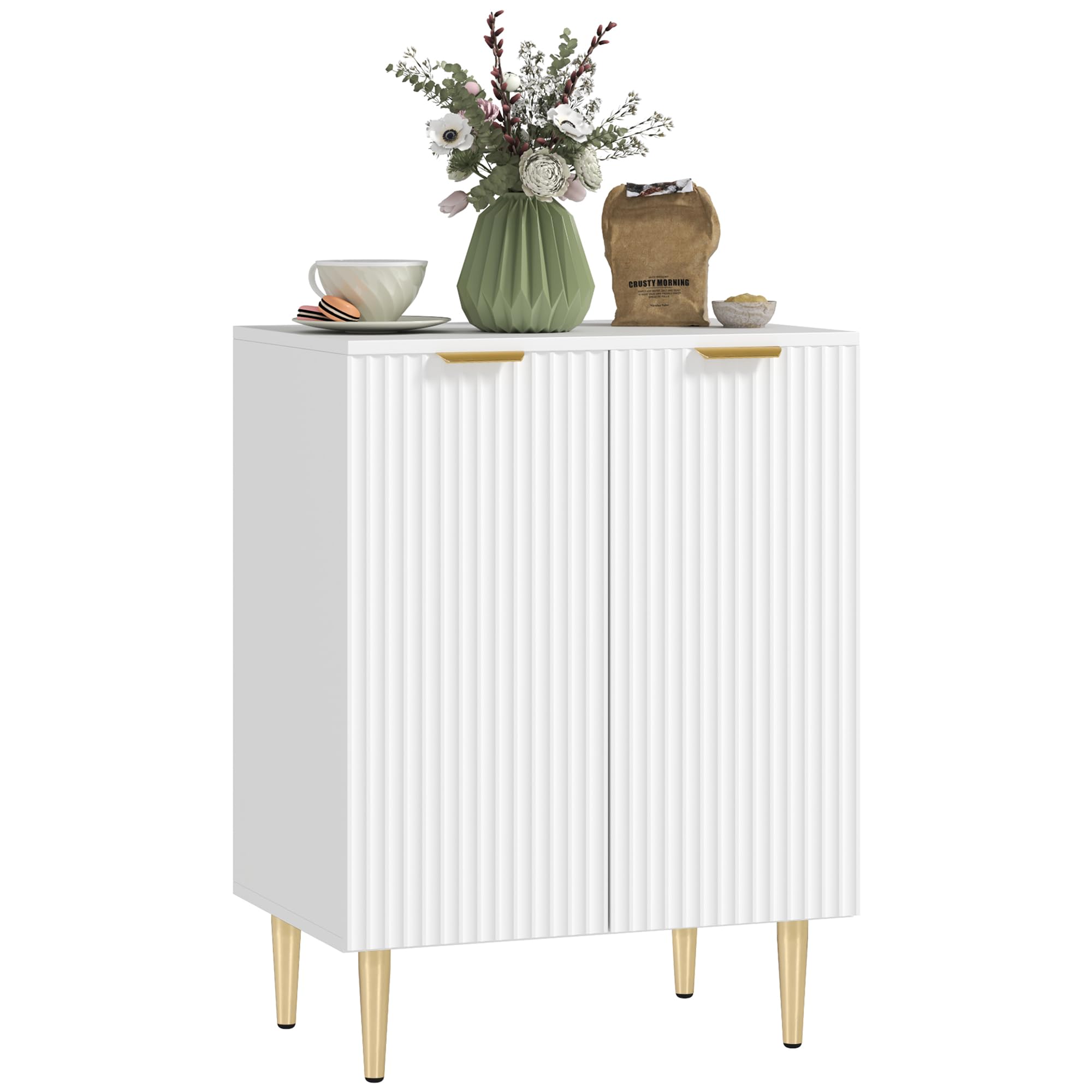 HOMCOM Sideboard Buffet Cabinet, Modern Kitchen Storage Cabinet with 2 Doors and Adjustable Shelf, Living Room Cabinet with Metal Legs for Hallway, White