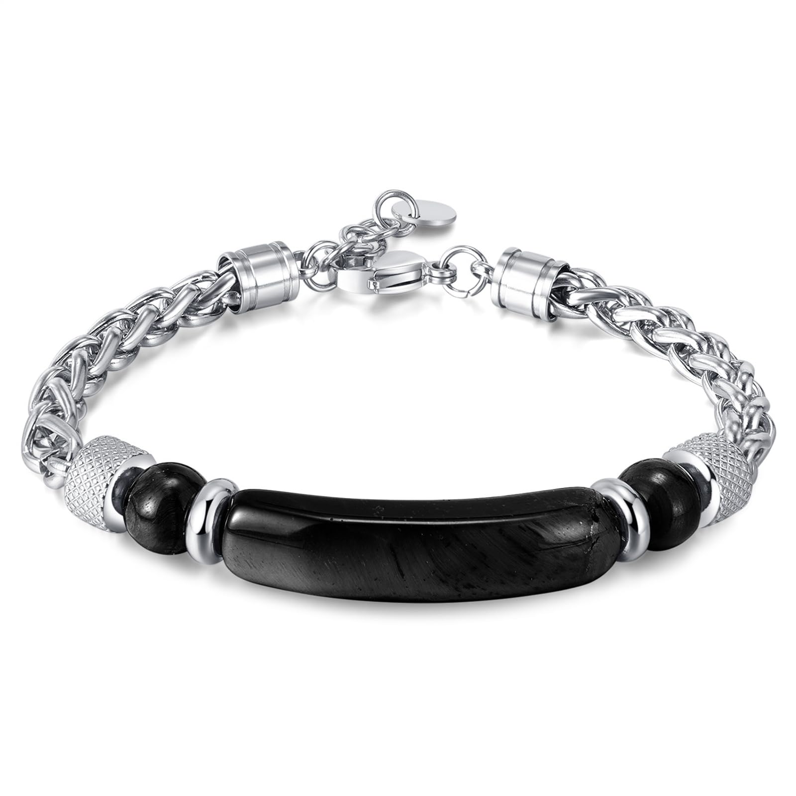 Fahonie Tiger Eye Stone Bracelet for Men Women Adjustable Stainless Steel Chain