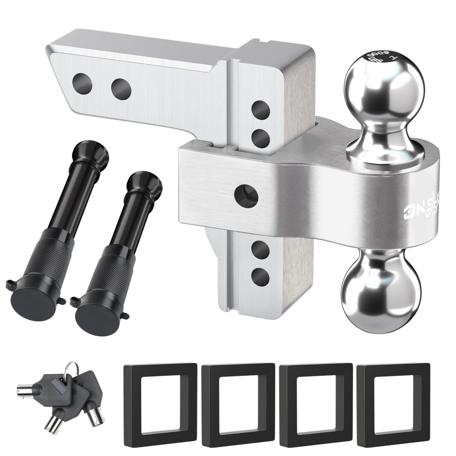 Photo 1 of Adjustable Trailer Truck Drop Hitch - Fits 2 Inch Receiver Only, 6 Inch Drop/Rise Dual Ball Mount 2" and 2-5/16" Up to 12,500 LBS GTW, Heavy Duty Towing Hitch with 2 Locks & 4 Silencer Pads (Silver)