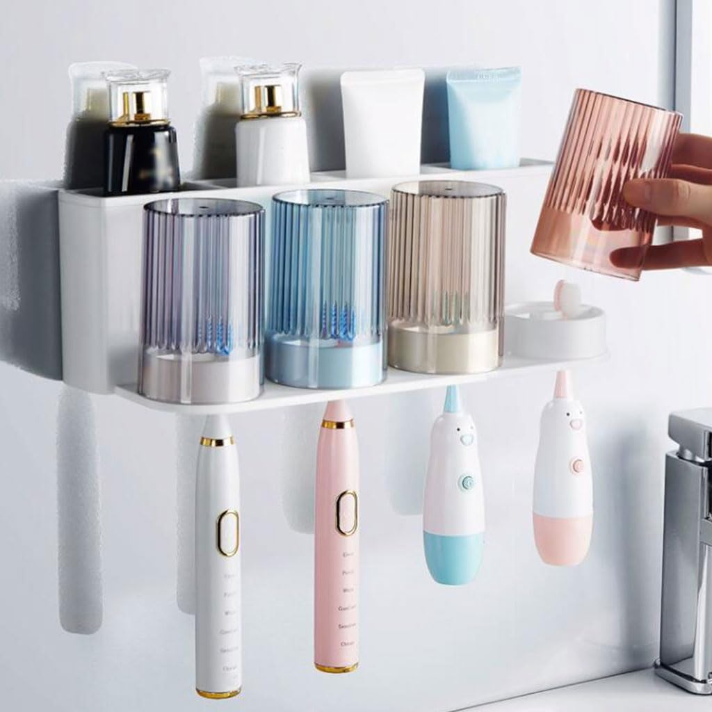 Set portaspazzolino in plastica Montato a Parete, Dispenser per Tazze per collutorio Domestico, di Grande capacità, Organizer per Il Bagno