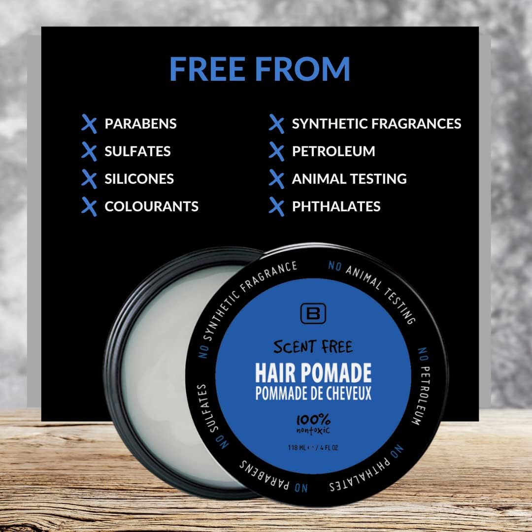 Scent Free Medium Hold Vegan Pomade for Men - EWG VERIFIED, Water Based All Natural Flake Free for All Day Hold and Hairstyles