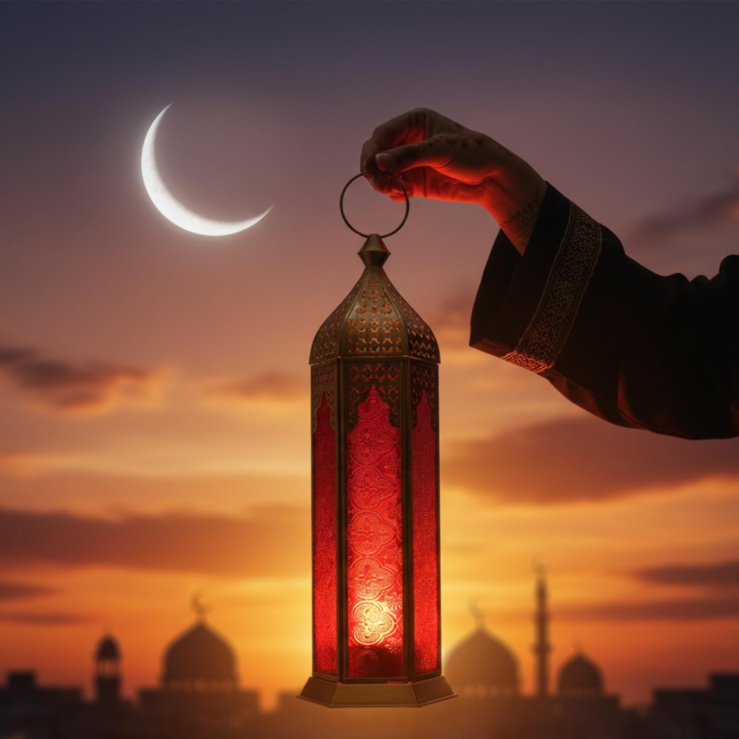 Fanoos Lantern – Large Metal Candle Holder for Ramadan Majlis, Lanterns for Decor Indoor & Outdoor, Traditional Home Decoration Lighting Red Color Glass Candle Lantern (1 pc)