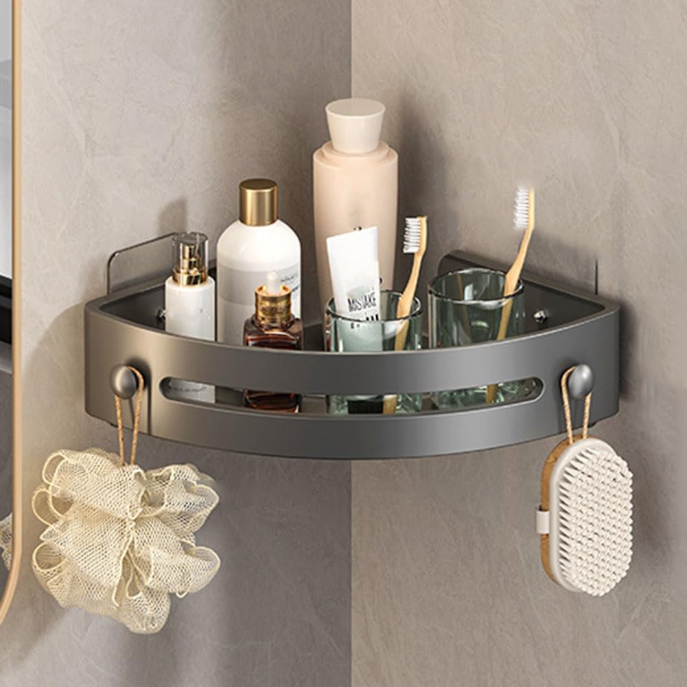 OHYEMISE Triangle Shower Shelf 3 Pack Triangle Shower Caddy with Hooks Drainage Holes Plastic Corner Showers Caddy Shelves