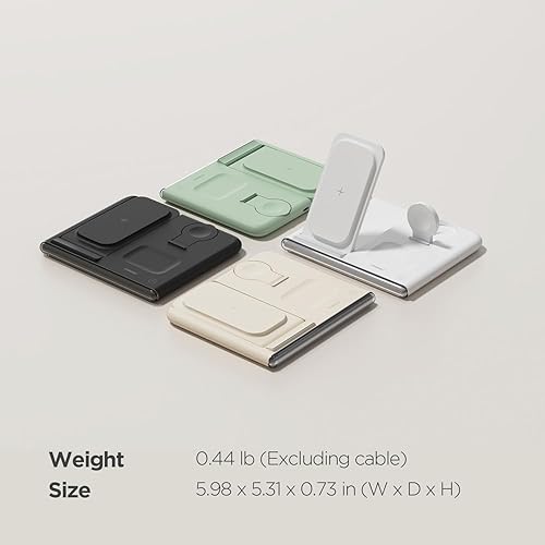 Miniatura 9 de mooas Flip Square - Cargador inalámbrico 3 en 1, carga rápida, luz nocturna de 2 colores, compatible con iPhone 131415, Galaxy S22, S23, S24, Apple