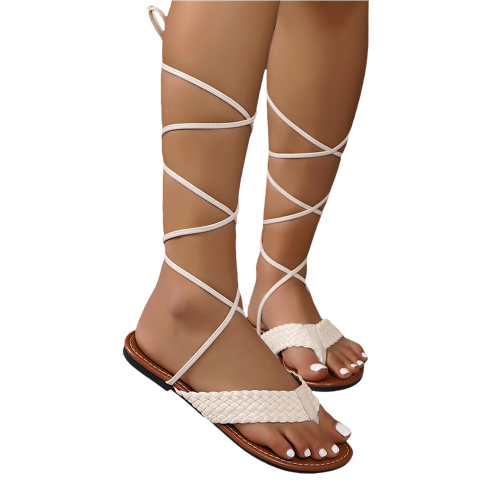 Women's Strappy Roman Flat Sandal Open Toe Comfortable Dressy Lace Up Gladiator Sandals Tie up Ankle Strap Shoes for Summer