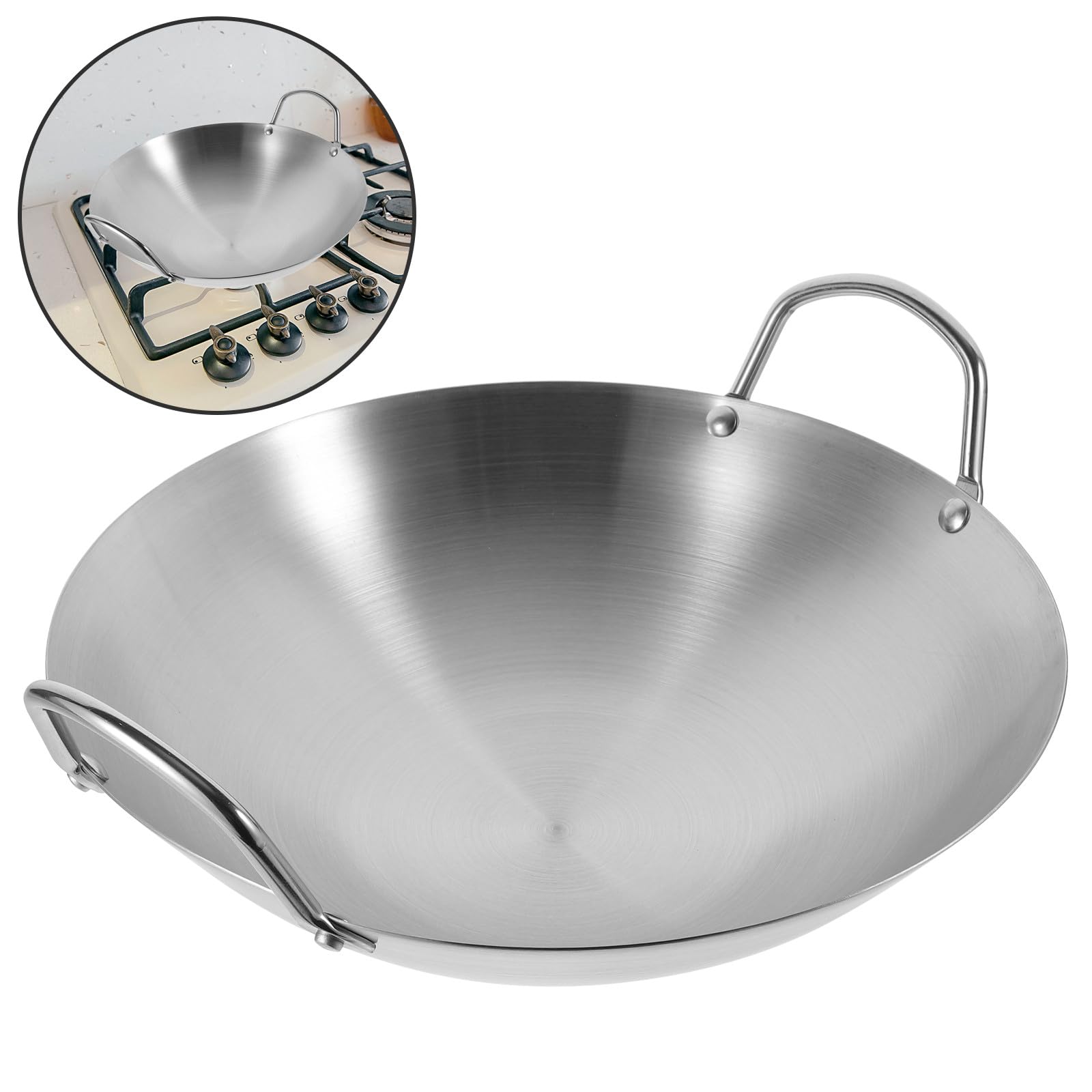 Wok Padella da Cucina Multiuso Acciaio Inossidabile Spesso in e Fondo Rotondo Riscaldamento Uniforme Cottura Veloce per Uso Domestico