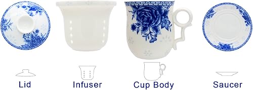 Miniatura 2 de Taza de té de porcelana con tapa de infusor y juegos de platillos Taza de café de cerámica china Jingdezhen Taza de té de hoja suelta Sistema de