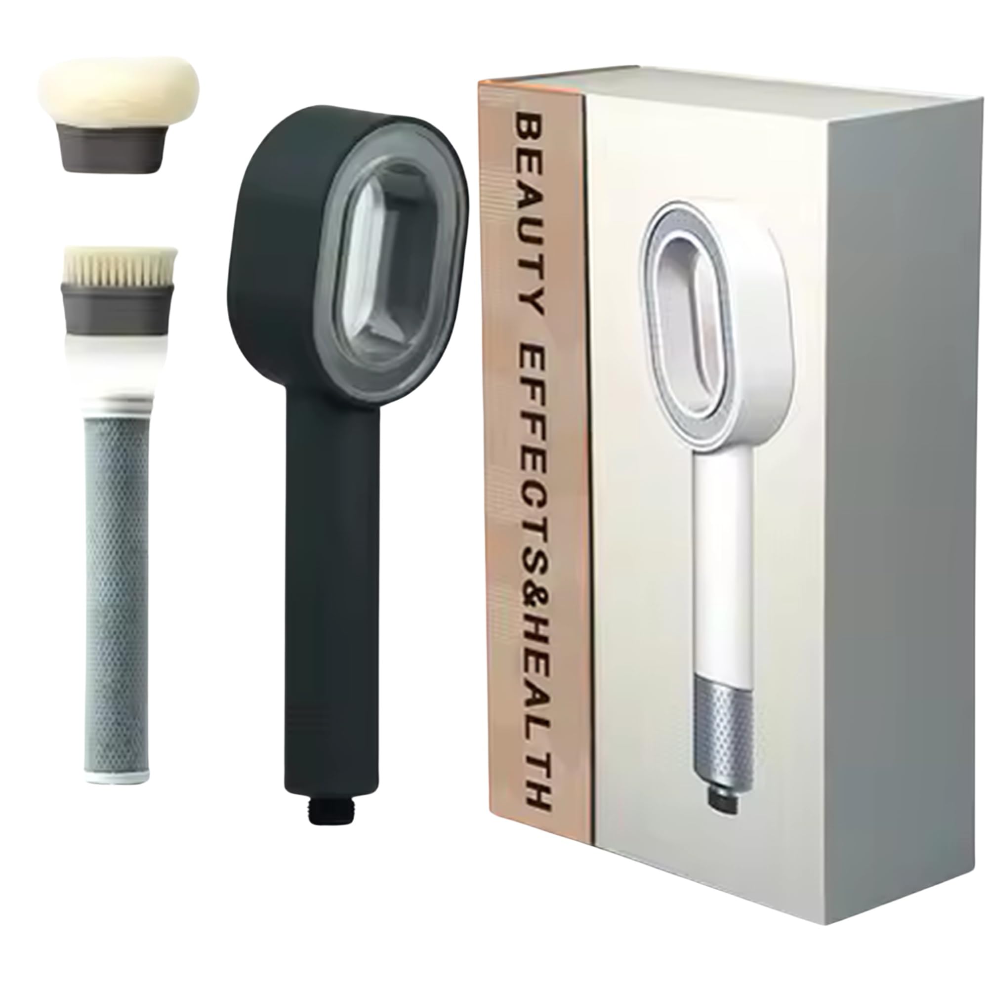 Pommeau de Douche ANTI CALCAIRE (BLANC), PLUVIA V10 Pommeau de Douche avec tête massante et tête nettoyante, avec FILTRE Anti calcaire Charbon actif, Pommeau de Douche Haute Pression minimum 6 BARS