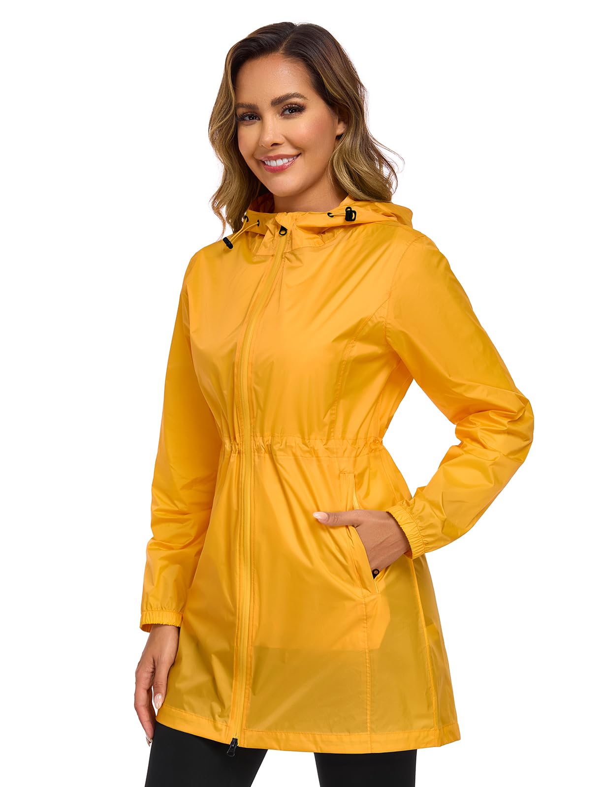 Vancavoo Chubasquero Mujer Impermeable Plegable Raincoat con Capucha Abrigo Impermeables Ligero Softshelljakce Cremallera Primavera Otoño Rain Coat