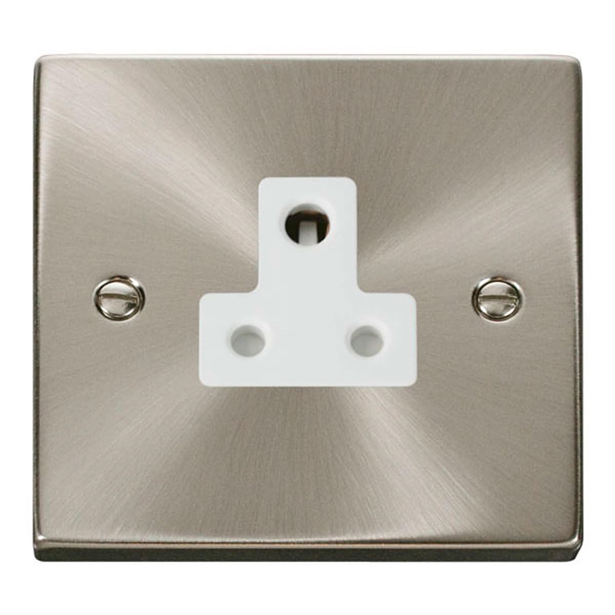 Click Satin Chrome Satin - Brushed Chrome 1 Gang 5A Round Pin Socket
