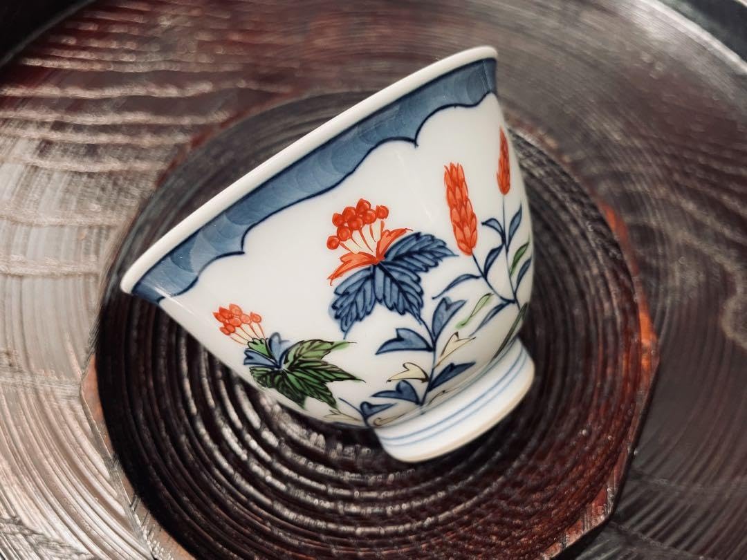 源右衛門染錦桐草花湯呑5客 未使用