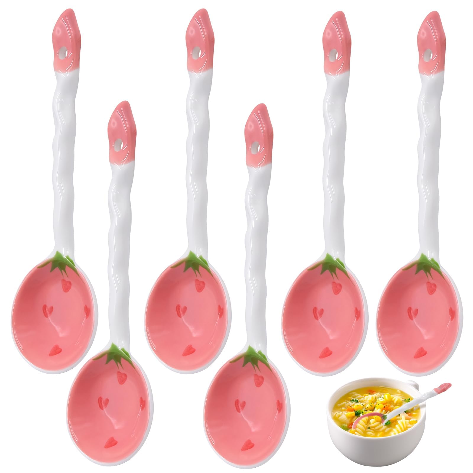6Pcs Chinese Soup Spoon, Porcelain Soup Spoons with Long Handles,Creative Porcelain Asian Soup Spoons