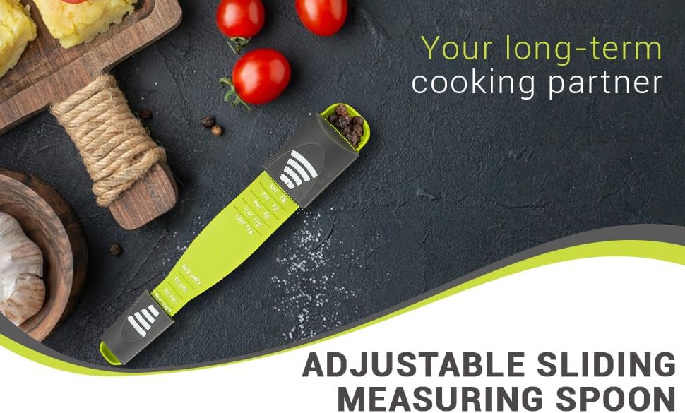 Miniatura 2 de Cuchara medidora ajustable 9 en 1  Herramienta de ahorro de espacio  Mediciones precisas  Para ingredientes húmedos y secos  métrico ml y gr