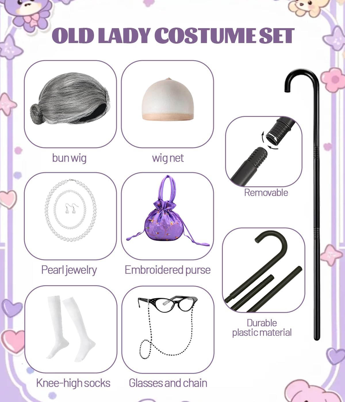 VORLITS 100 Days of School Costume Old Lady costume for kids Girls 100th Day of School for Girls Grandma Granny Dress up - Image 4