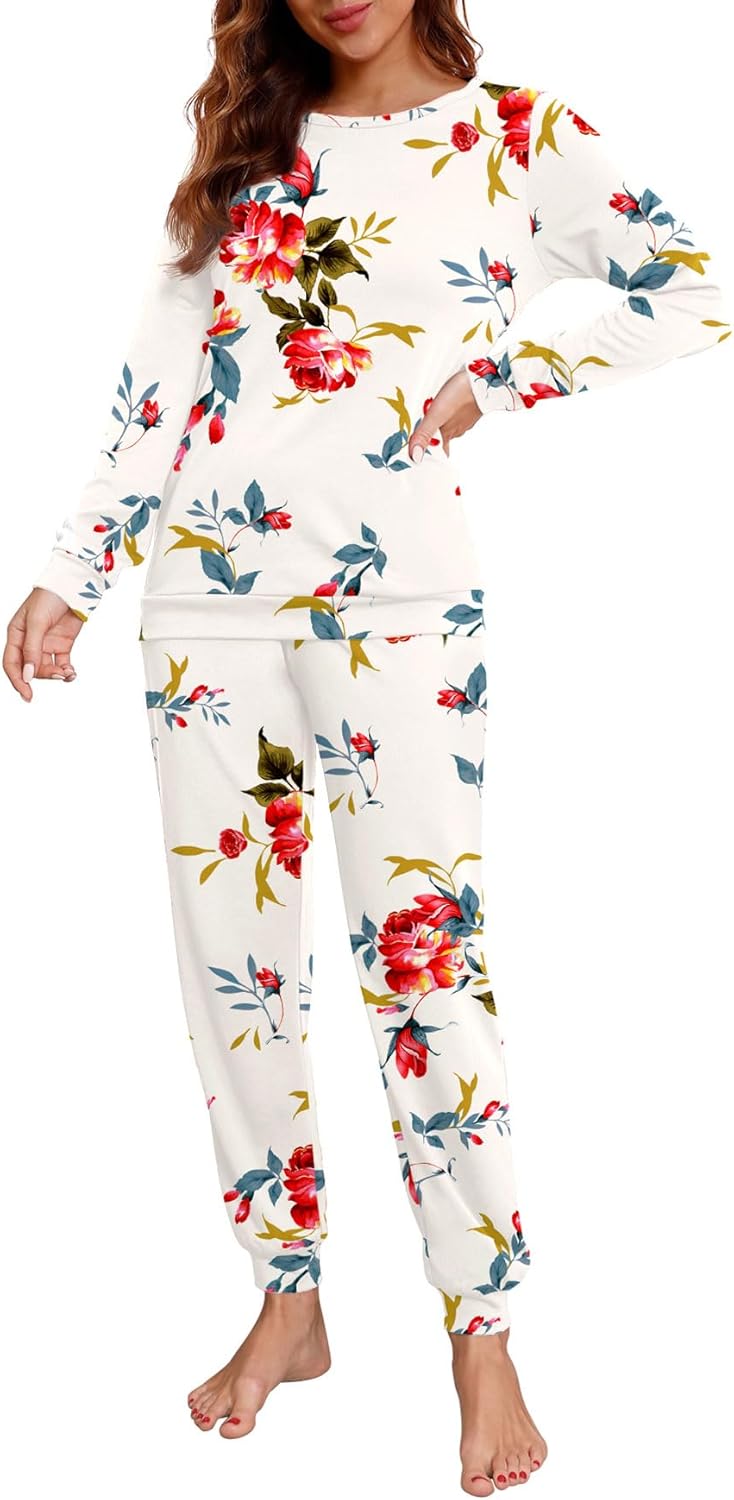 PrinStory Womens Pajama Set Long Sleeve Sleepwear Nightwear Soft Pjs Lounge Sets With Pockets